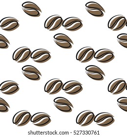 Seamless pattern coffee beans on white background.