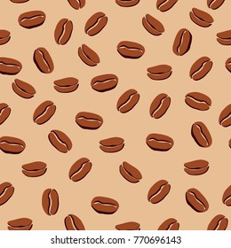 seamless pattern of coffee beans on caramel background
