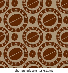 seamless pattern with coffee beans and quality stamps