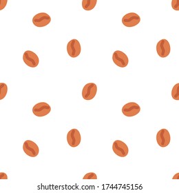 Seamless pattern with coffee beans. roasted coffee is scattered at random. Best for wrapping paper and child design. Vector illustration.