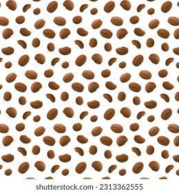 Seamless pattern coffee beans. Robusta, arabica. Cappuccino, mocha, espresso, latte, chocolate ingredient. For posters, logos, labels, banners, stickers, product packaging design, etc.