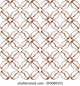 seamless pattern with coffee beans, sketch, vector drawing