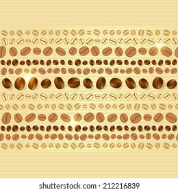 Seamless pattern with coffee beans, strips and glowing