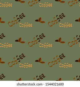 Seamless pattern with coffee beans and text.