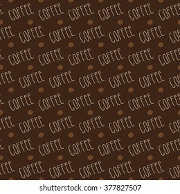 Seamless pattern of coffee beans. Top view. Vector illustration.