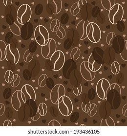 Seamless pattern with coffee beans. Vector illustration. Background. Endless texture can be used for printing onto fabric and paper or scrap booking. 