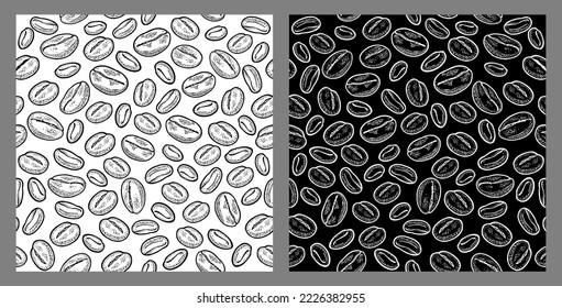 Seamless pattern coffee beans. Vector vintage engraving illustration for poster, menu, banner. Isolated on white and black background