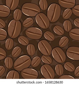 Seamless pattern. Coffee Beans. View from above. Vectron illustration. Isolated objects from the background.