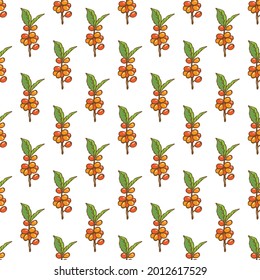 Seamless pattern with coffee branch. Hand drawn style. Design element for fabric, wallpaper, wrapping paper.