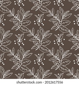 Seamless pattern with coffee branch. Hand drawn style. Design element for fabric, wallpaper, wrapping paper.