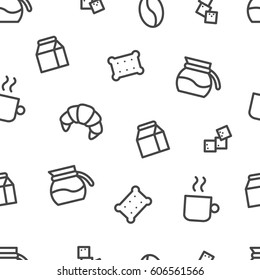 Seamless pattern with coffee break icons. Vector illustration.