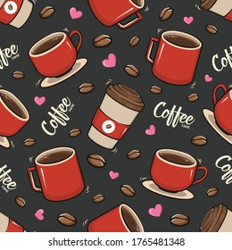 Seamless Pattern Coffee Cartoon Illustration