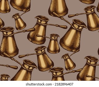 Seamless pattern coffee cezve. Suitable for background, fabric, mural, wrapping paper and the like.