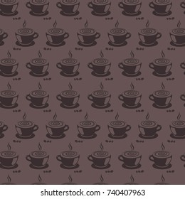 Seamless pattern in coffee colors. Cups of coffee. Vector illustration. Flat cups. For your business and good mood. Made with love