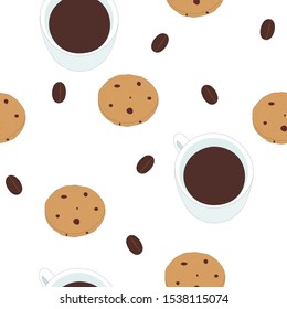  Seamless pattern Coffee cookies chocolate food illustration vector scrapbooking wallpaper print on fabric