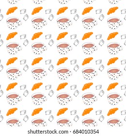 Seamless pattern with coffee and croissant.