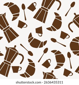Seamless pattern with coffee and croissants
