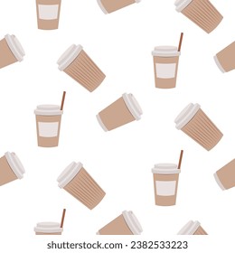 Seamless pattern with coffee cup paper container take away. coffee shop wrapping paper