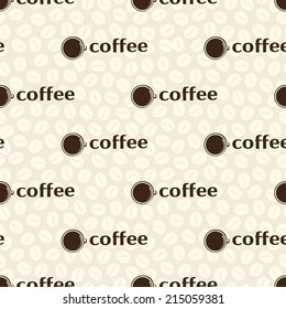 Seamless pattern with coffee cups and coffee beans. Vector illustration, EPS 8.