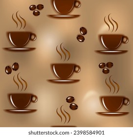 Patrón sin foco con tazas de café y granos de café.