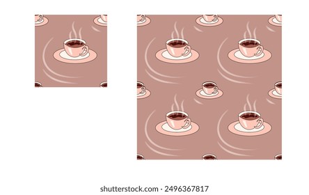 seamless pattern of coffee cups in beige brown tones