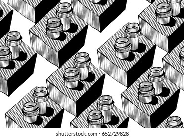Seamless pattern with coffee cups. Hand drawn simple stylized forms.