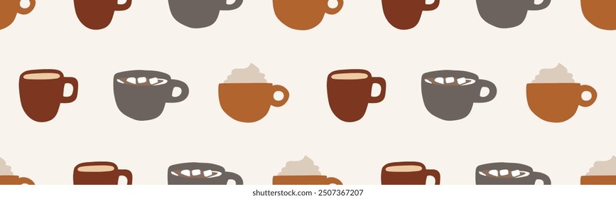 Seamless pattern. Coffee cups. Illustration. Hand drawn design.