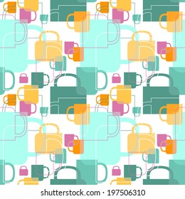 Seamless pattern with coffee cups and mugs