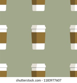 seamless pattern of coffee cups on green background.