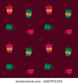 Padrão contínuo de copos de café e estrelas