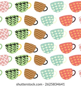 Seamless pattern coffee cups with various color choices. Illustrations vector