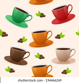 Seamless pattern coffee cups. Vector