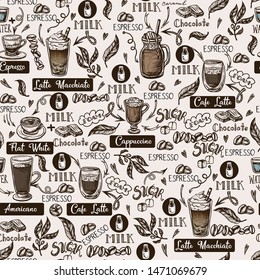Seamless pattern with coffee cups. Vector.