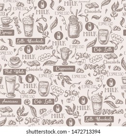 Seamless pattern with coffee cups. Vector.