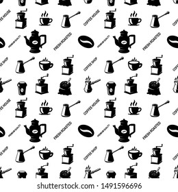 Seamless pattern with coffee design elements. For poster, flyer, card, banner. Vector illustration