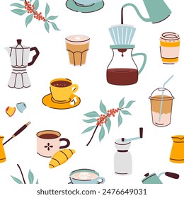 Seamless pattern with coffee drinks