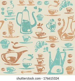 Seamless pattern with coffee elements. 