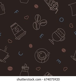 Seamless pattern with coffee elements. Can be used for menu, bar, shop, cafe, restaurant.