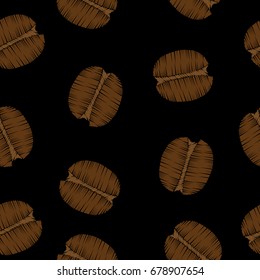Seamless pattern with coffee grain embroidery stitches imitation. Embroidery background with coffee. Embroidery coffee grain seamless pattern.