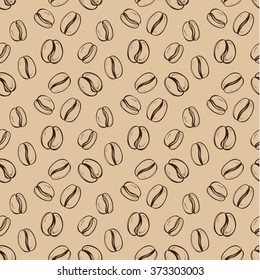 Seamless pattern with coffee grain in sketch style. Scattered coffee corn. Stylish seamless background for design of printed materials. Backdrop modern. Ornate ornament hand work.
