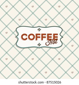 Seamless pattern with coffee grains and lable. Retro design