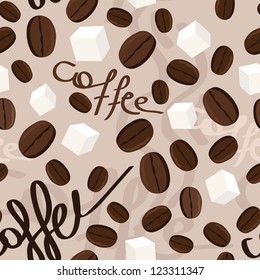 Seamless pattern with coffee grains and sugar