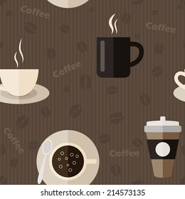 Seamless pattern with coffee icons in flat design style - Vector Illustration.