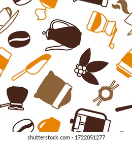 Seamless pattern with coffee icons. Food illustration of beverage items. Background for coffee shop, bar and cafe.