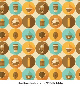 Seamless pattern with coffee icons. Vector illustration, flat design, EPS 10