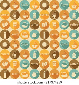 Seamless pattern with coffee icons. Vector illustration, flat design, EPS 8.