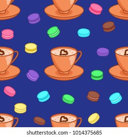 Seamless pattern of coffee and macaroons vector illustration 