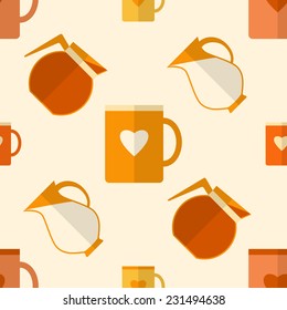 Seamless pattern with coffee and milk in flat style