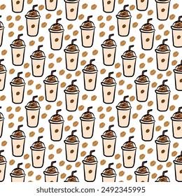 Seamless pattern of coffee milkshake. milk shake pattern background. Seamless pattern of milk shake. drink milk shake pattern. 