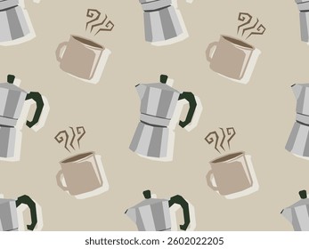 Seamless Pattern of Coffee and Moka Pot , wallpaper background for your design , wrapping paper, fabric vector illustration
